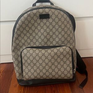 Gucci Beige Monogram Canvas Backpack with Black Details
